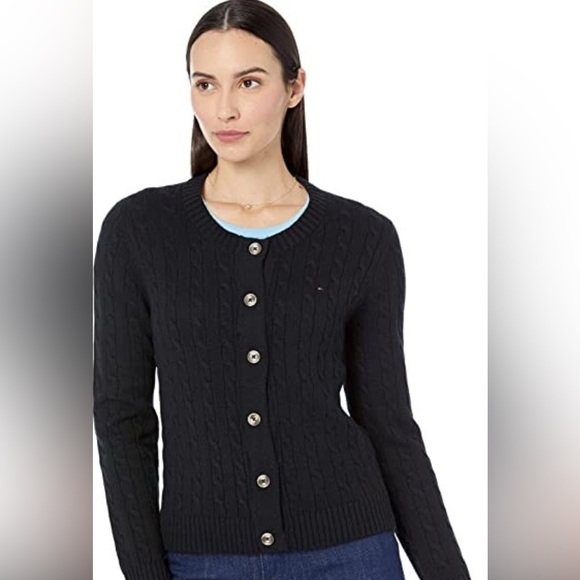 Tommy Hilfiger Adaptive Wool Cable Cardigan (Dark Sable) Women's Sweater - XL - Picture 2 of 2